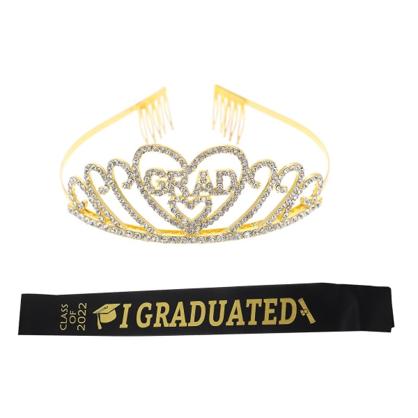 1 set Graduation Sash Crown Huvudbonad Party Axelrem Bälte Crown Kostym Accessory Black160X9.5CM Black 160X9.5CM