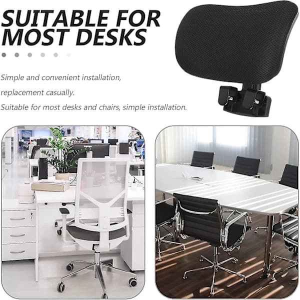 Office Chair Headrest Mount Universal Headrest Cushion Upholstered Adjustable Height Black and White