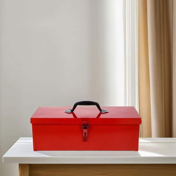 Portable Metal Toolbox with Buckle and Handle, Large Red Iron Toolbox