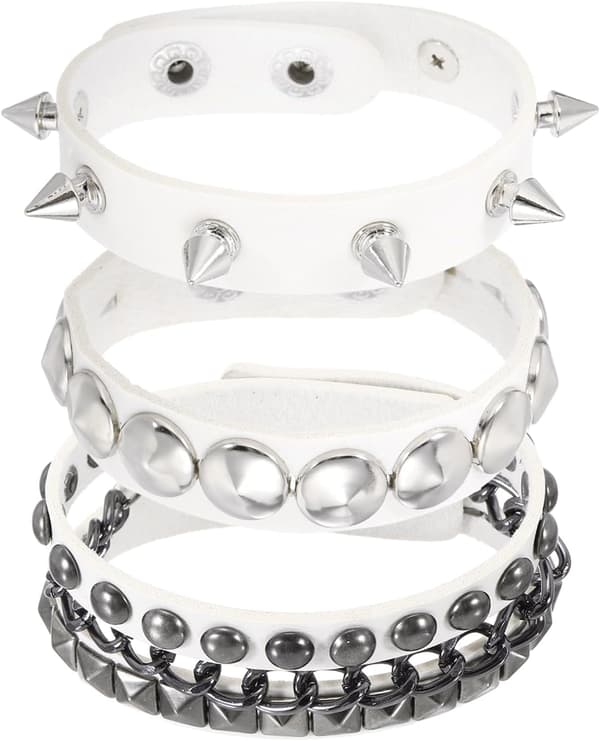 Rock Punk Nitat Läderarmband Set Vit White