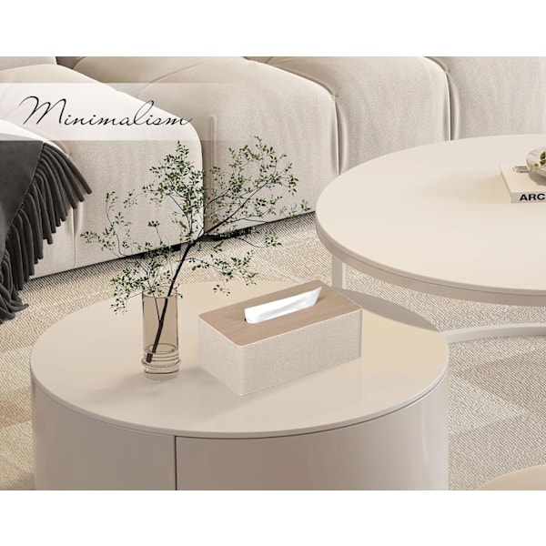 Vevboks i rektangulært PU-lær, holder for ansiktsvev, for kommode, bad, dekorasjon (Beige)