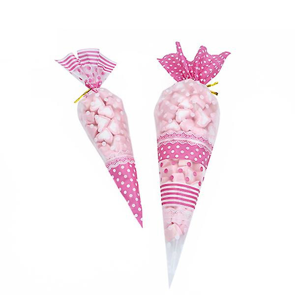 100 st Triangulära Godispåsar Cookies Kex Snacks Förpackningsväskor Med Band (rosa)Rosa Pink