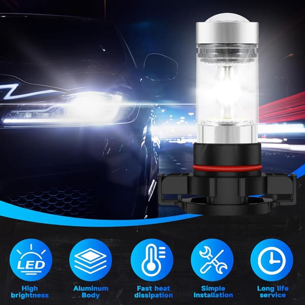 2x 5202 H16 PS24w High Power 100w 6000k Super White LED Fog Light DRL Bulbs
