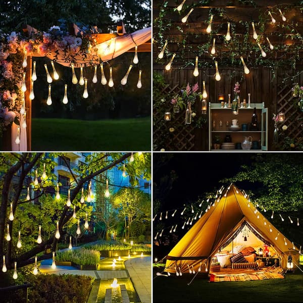 Outdoor Solar String Lights, 7m 50 LED Water Drop Solar String Lights, 8 Modes Waterproof Outdoor Solar String Lights for Garden Party (Warm White) Warm White Warm White