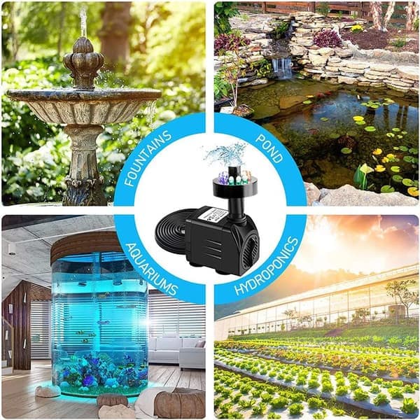 Fountain pump with LED lighting, water pump for garden