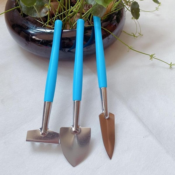 Miniatyr Hage Spade Sett for Planting - Kompakt Mini Rustfritt Stål Tredelt Pottemontert Blå