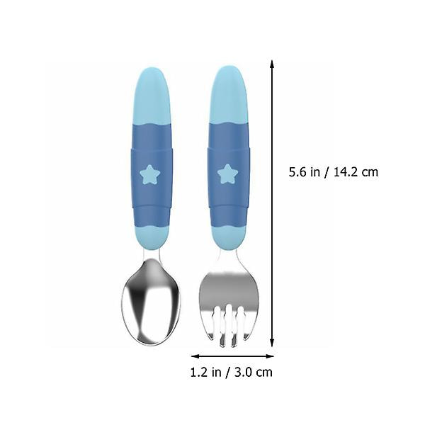 1 Sett Rustfritt Stål Skjeer Og Gafler Tegneserie Baby Bestikk Gaffel Bestikk Blå 14.2X3cm Blue 14.2X3cm