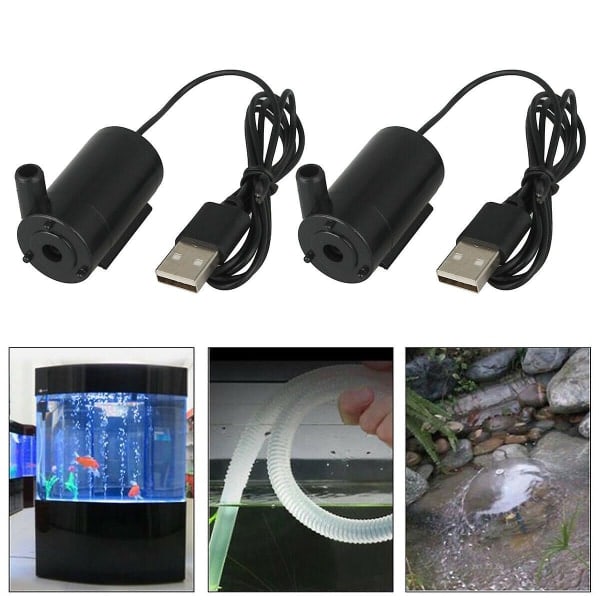 2 stk. Mini Vandpumpe 3V-5V USB Stik 23Cm Kabel Lydløs Lille Vandpumpe