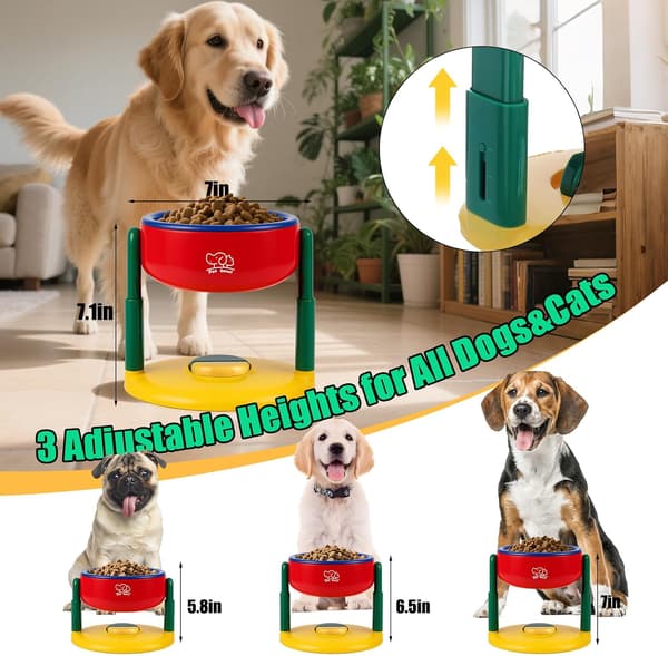 Adjustable Elevated Dog Bowl with Suction Cup - Non-Slip Raised Feeder for Small, Medium, and Large Dogs and Cats, Tip-Proof Design