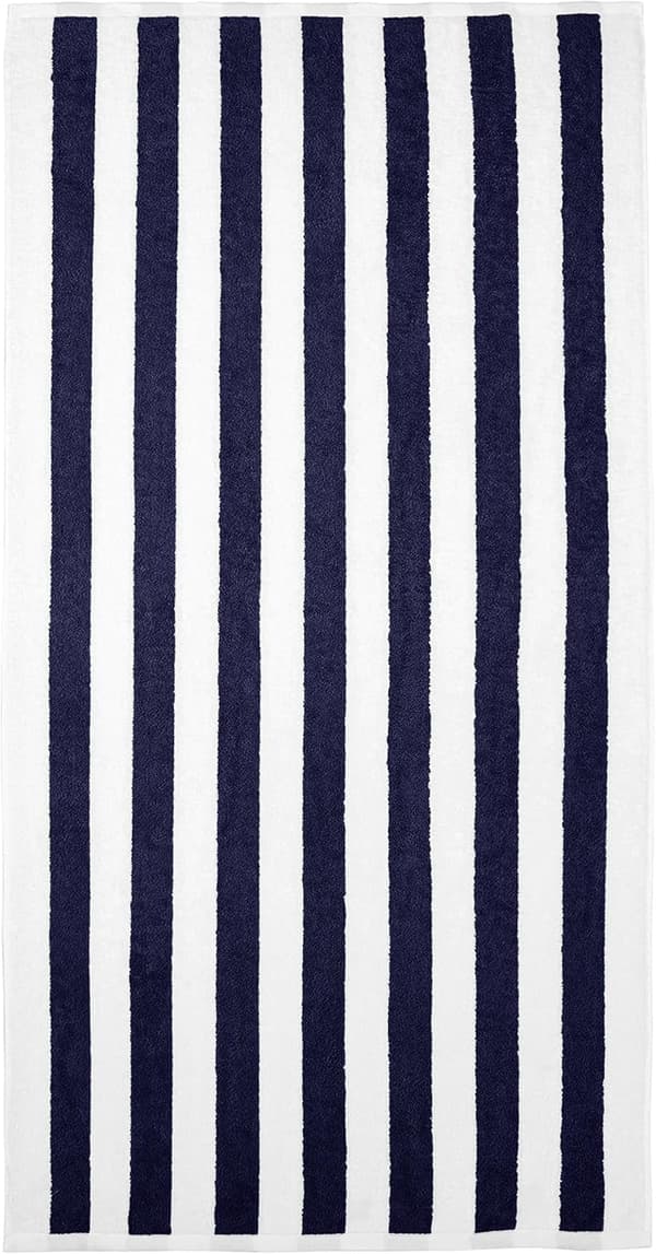 Sæt med 2 100% Bomuldsfrotté Stribede Strand-/Poolhåndklæder, Bløde og Absorberende, 76 x 152 cm, Marineblå