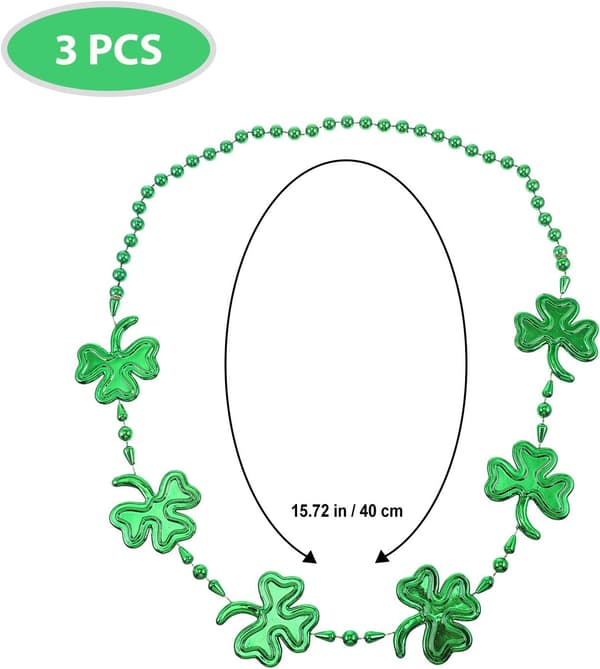 3 stk. St. Patrick's Day Shamrock Perlehalskæder Grøn Plastik
