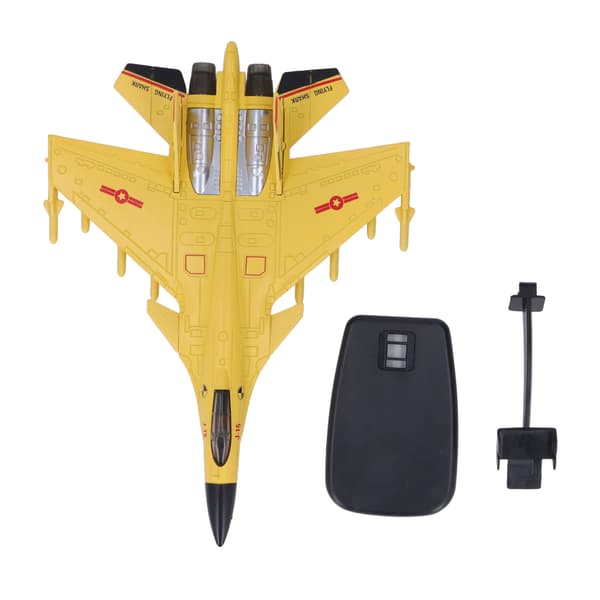 Fighter Jet Model Pull Back with Display Stand Sound Light Alloy Aircraft Model for Boys Kids Yellow