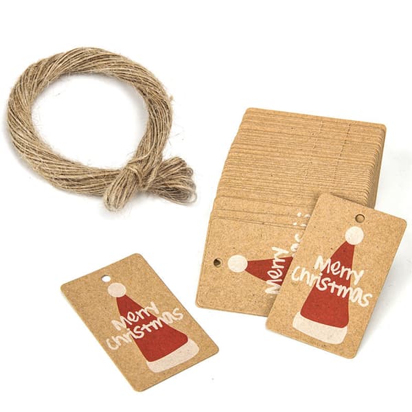 God Jul Presentetiketter - 3x5CM Kraftpapper Presentetiketter - Jul Brun Pr
