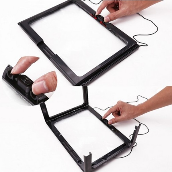 LED-lys fuld side læseforstørrelsesglas, tredimensionalt foldbart stativ forstørrelsesglas