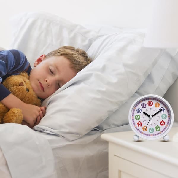 Cartoon Theme Children's Early Learning Alarm Clock, Silent Luminous Table Clock with Analog Hands, Quartz, White White White