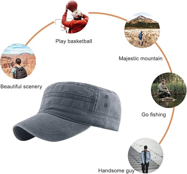 Militær Caps for Menn og Kvinner Klassiske Justerbare Slitte Hatter Unisex Bomull Robust Solid Visir Baseballcaps Sol Vandrehatt Grå grey