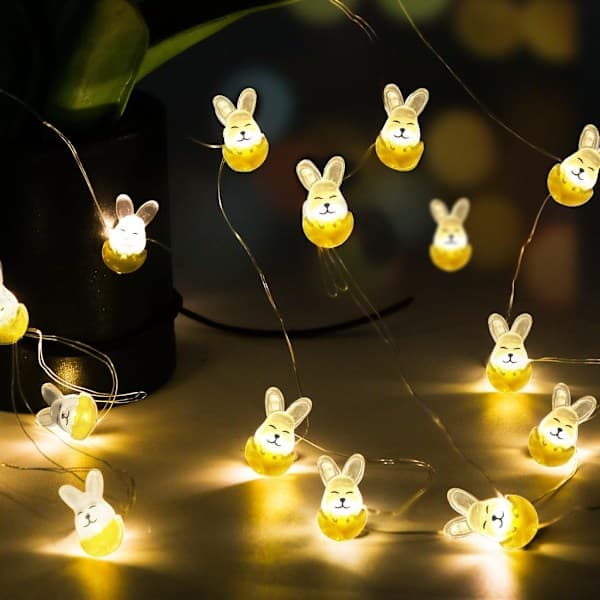 Påskehare Form Lyskæde 220cm Mini LED Batteridrevet Påske LED Påskedekorationer Hare