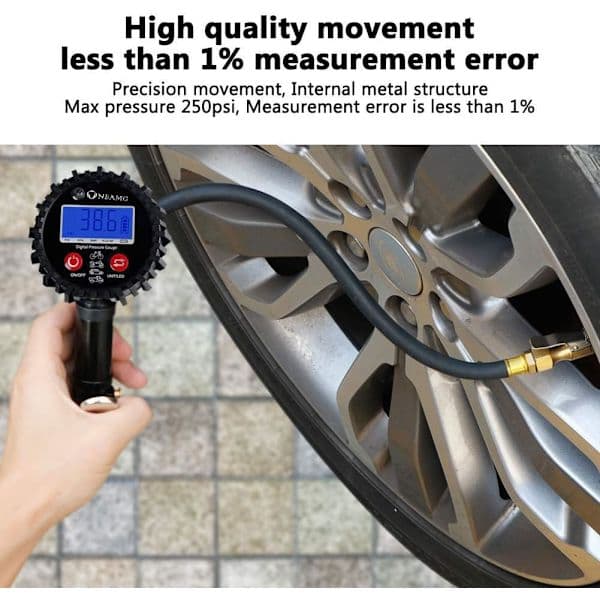 Digital dæktryksmåler 250 PSI Høj nøjagtighed Digital dæktryksmåler
