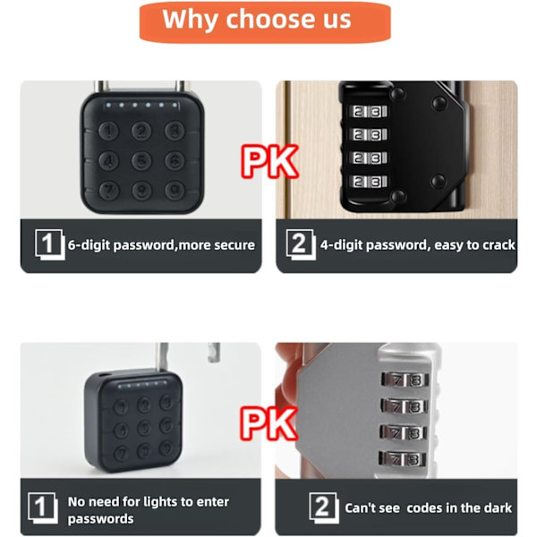 Keyless Combination Lock, 6-Digit Outdoor Code Lock, Easy-to-Use Padlock with Code for Gym and School Lockers, F