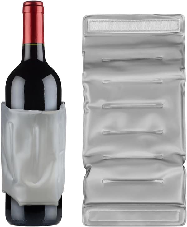 Reusable Wine Cooler with Adjustable Velcro Strap for Champagne Bottles, Cans, Travel Picnic Cooler Bag, Silver