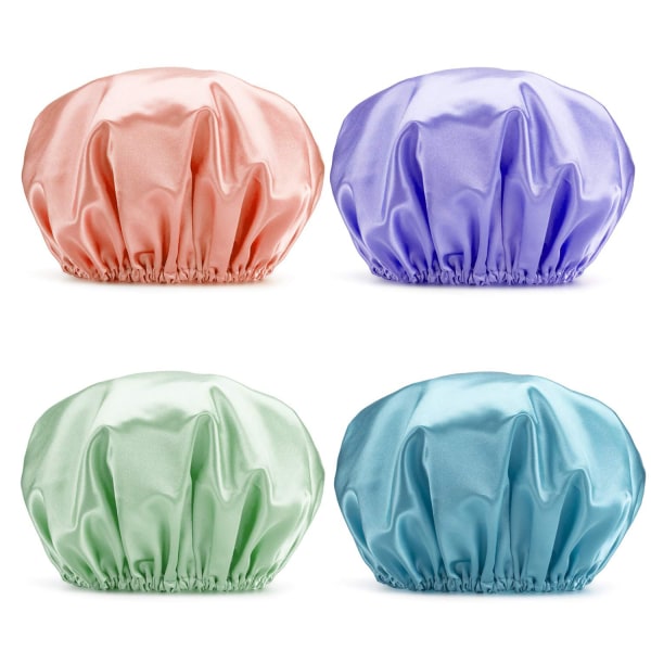 4-pack duschmössor, extra stora & justerbara & dubbellager vattentät cap för kvinnor, vattentät exteriör och foder, överdimensionerad design f