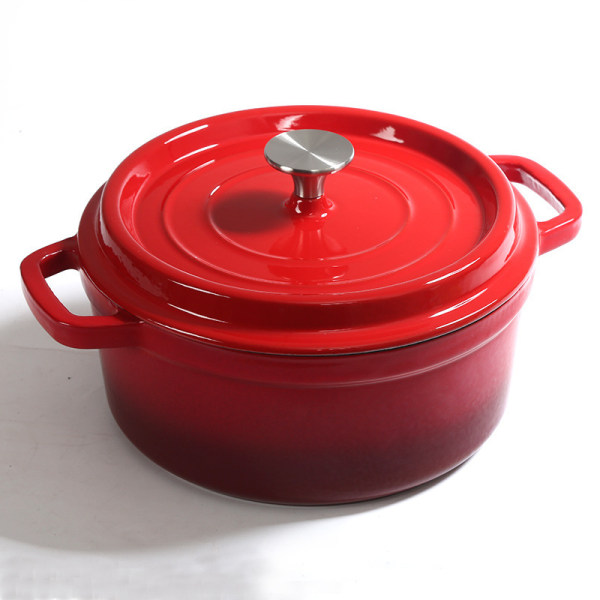 Støbejernsgryde til komfur og ovn - Støbejernsdækket ovn - Rund - Størrelse 24 cm, Kapacitet 3,8 liter, Rød