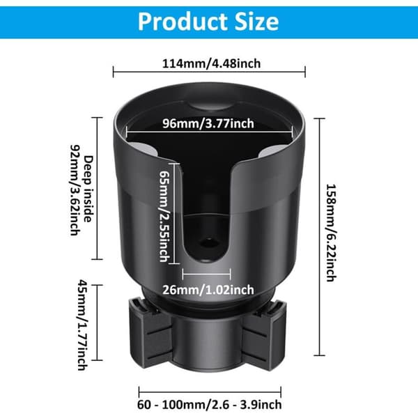 Expandable Car Cup Holder Adapter with Adjustable Base and Coaster for Most Car Cup Holders