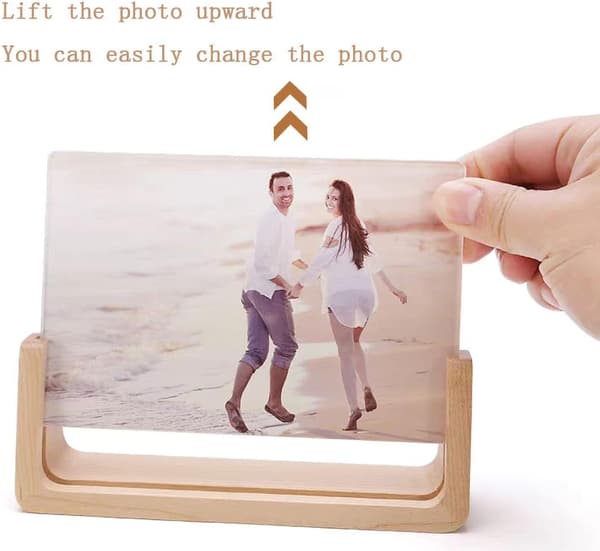 Rustic Photo Frame, Solid Wood Base Frame, Freestanding Frame with Clear Acrylic Panel for Table Decoration and Desk Display (U-shaped)