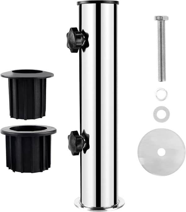 Parasolfod, Parasolfæste Ø50 i rustfrit stål, Tilbehør til parasoller med 2 PVC-reduceringsringe (Ø32/40mm)-FF-
