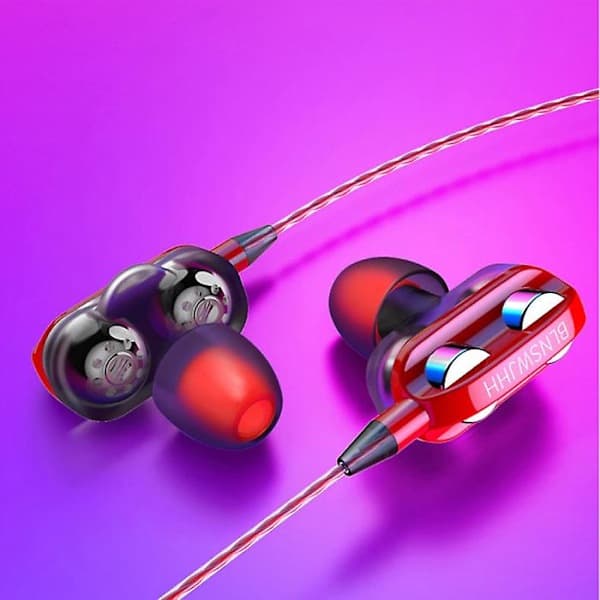 Bluelans Doble Element Hodetelefoner AUX 3.5mm - Kablede Hodetelefoner Rød