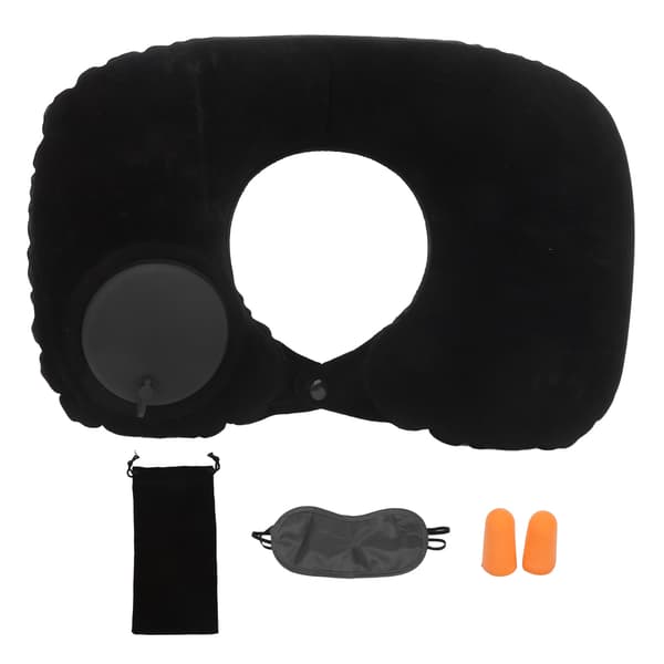 U-shaped pillow, inflatable, soft neck support, neck protection for car, office, airplane (black)