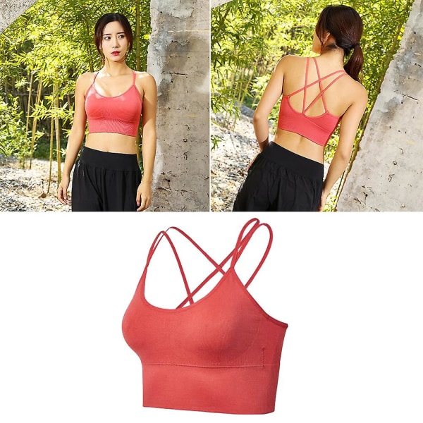 Sport-BH for kvinner, Yoga Underwear, Kryssrygg, Løping, BH (korallrød, størrelse M) Rød Red M