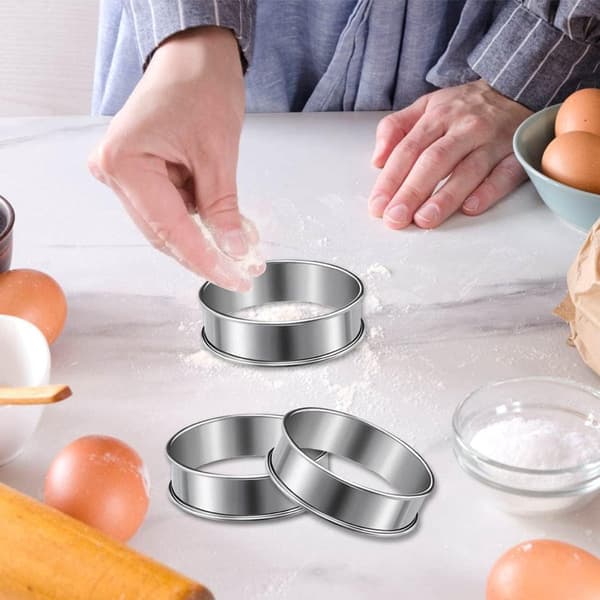 Kageringe i rustfrit stål - 6-pak non-stick mousseringe - Runde bageforme med dobbeltfoldet kant til desserter 8,5x2,5 cm