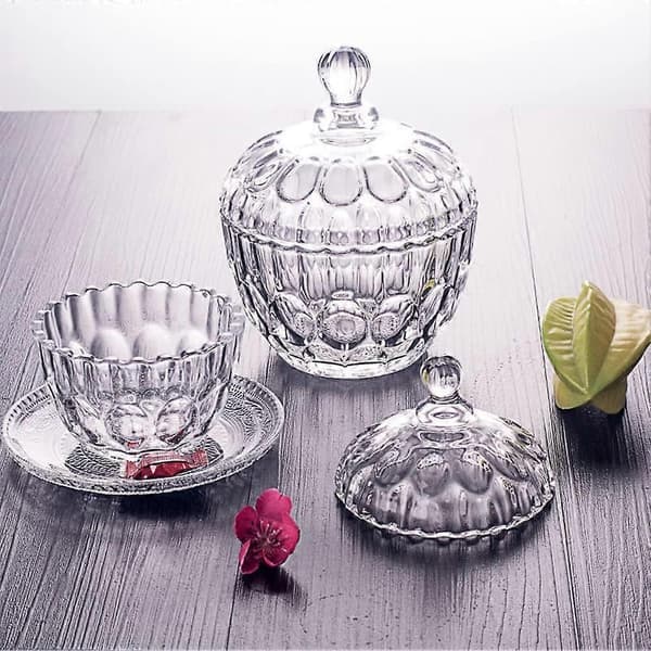 Transparent Glass Candy Bowl with Lid Crystal Covered Candy Buffet Jar Decorative Sugar Bowl Kitchen Food Biscuit Container