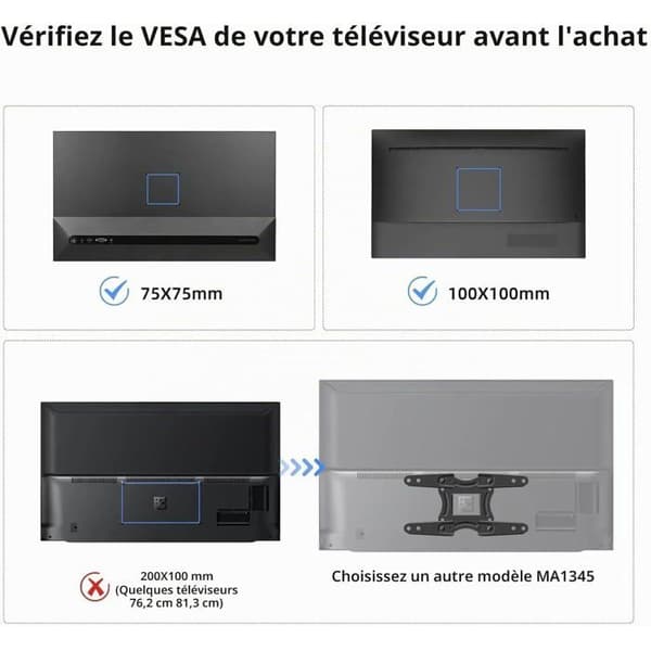 TV Wall Mount - 1 Unit - Steel - 360° Rotation - 15-32 Inch Screen - Black