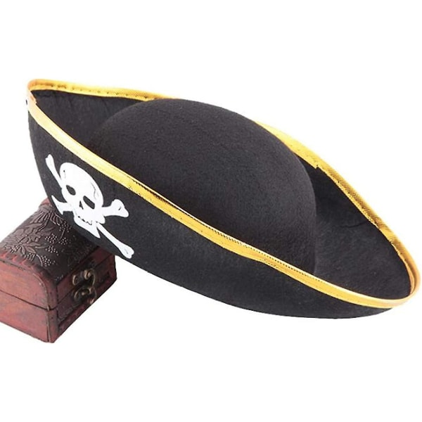 2-pak børnefiltpirathatte - Trekantede piratfesthatte - kranietryk Piratkaptajnkostume - fest
