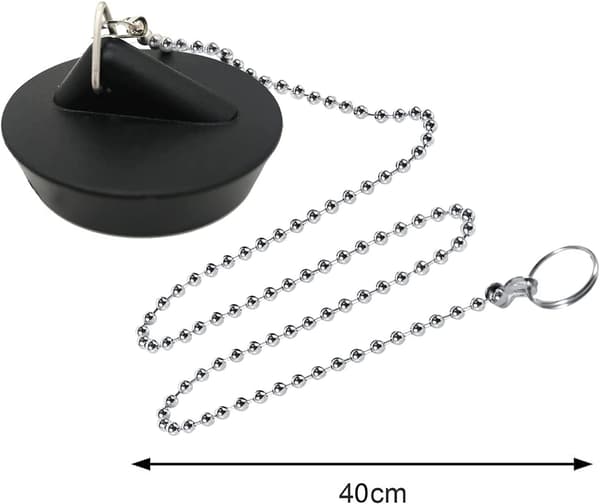 Sink Plug, 2-pack 40mm Rubber Drain Stopper with Hanging Ring and 40cm Ball Chains Black_yux