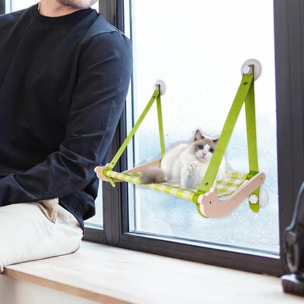 Hanging Cat Bed Window Hammock Cats Window Perch for Large Cat Foldable Cats, Stable Foldable Window Mounted Kitten Bed (Green) [Ho]