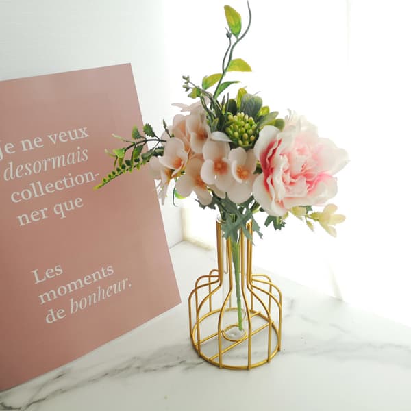 Vase with wrought iron frame, geometric metal vase