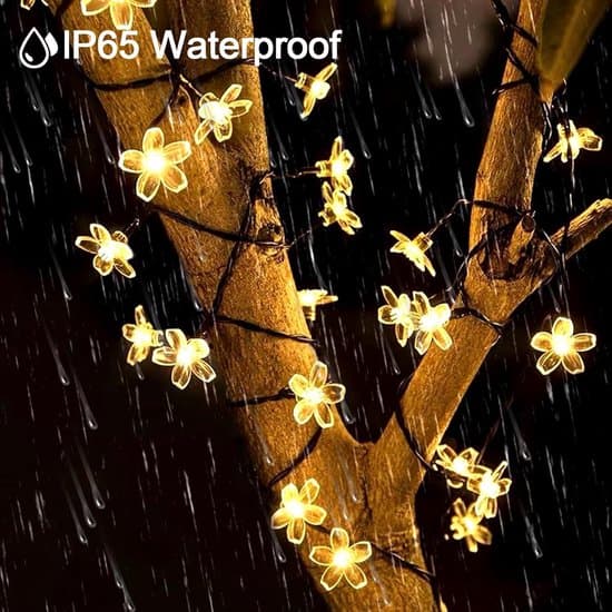 Solar Powered String Lights - LED Cherry Blossom String Lights - Outdoor Flower String Lights - 12 Meters - 100 LED Lights - Waterproof - 8 Modes