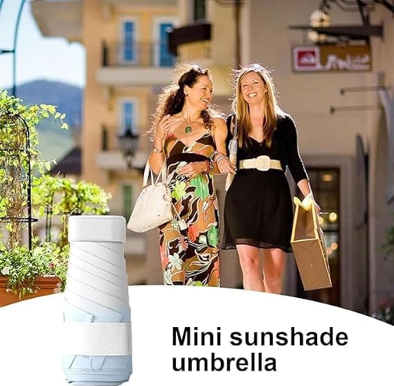 Mini-reseparasoll för handväska, litet kompakt UV-parasoll, lätt bärbart vindresistent paraply, gradient beige