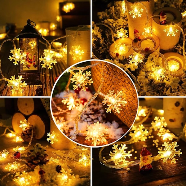 Julgransljus Snöflinga Strängljus, 6 Meter 40 LED Batteridrivna Vattentäta Snöflinga Fairy Lights Inomhus Utomhus för Sovrum