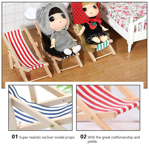 2 st Miniatyr Trädgårdsbänk för Barn Utomhusmöbler Mini Leksaker Mini Recliner Rekvisita Barn Strandstol Red 11X4.8CM