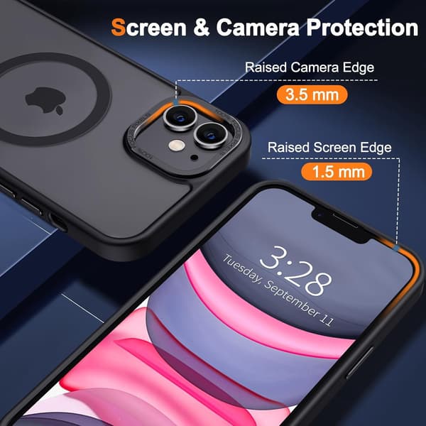 Magnetic Case for iPhone 11, Matte Transparent, MagSafe Compatible, Shockproof - Black