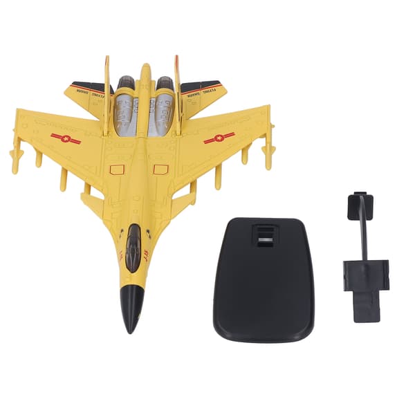 Fighter Jet Model Pull Back with Display Stand Sound Light Alloy Aircraft Model for Boys Kids Yellow