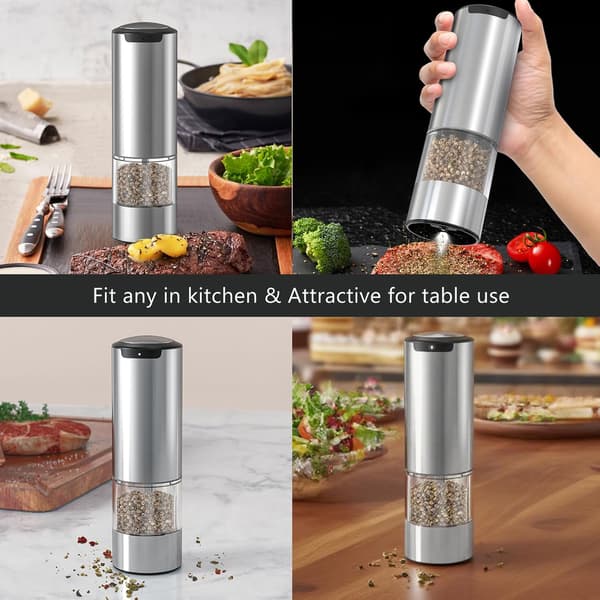 Electric Pepper Grinder, Rechargeable Automatic Pepper Mill, One-Hand Operation, Adjustable Coarseness, Stainless Steel