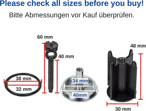 Universal afløbsprop Ø 40 mm, forkromet afløbsprop, med gummipakning, højdejusterbar prop.