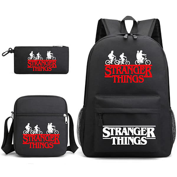 Stranger Things Reppu Kolmiosainen Setti Opiskelijareppu Kangaskassi