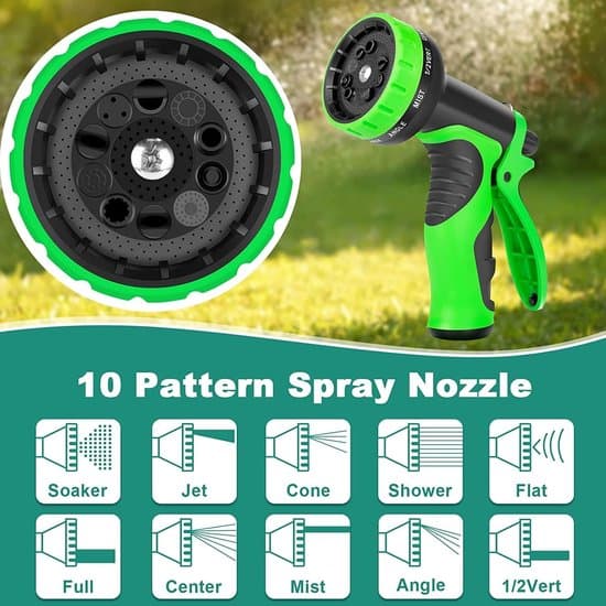 Garden Hose 30 m - Flexible Hose with 10-Function Spray Gun - Solid 3/4\" Brass Fittings - Lightweight and Kink-Free - Green/Black