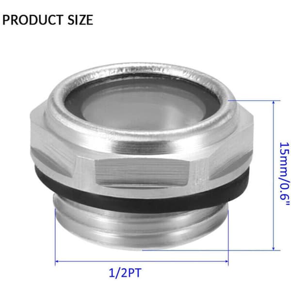 Oliemåler, synglas, luftkompressorforbindelse, 1/2 PT udvendigt gevind, låg af aluminiumslegering med O-ring